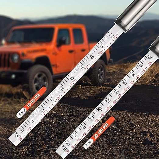 Pencil Tire Pressure Gauge 6 Pack (10-50PSI, 20-120PSI) with Tire Caps Calibrated to ANSI B40.1 Grade B(2%), Stainless Steel Body, for Cars, Pickups, RVs, Bicycle