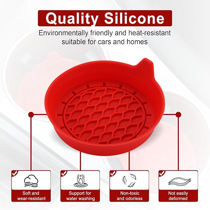 Car Cup Holder Coaster, Silicone Cup Holder Insert, Universal Non-Slip Cup Holders, Car Accessories Interior for Women and Man 4 Pack Red