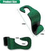 2PCS Car Seat Hooks, Bling Car Rhinestone Headrest Hooks, Universal Bling Car Interior Accessories, for Handbag, Clothes, Purse, Water Bottle (Green)