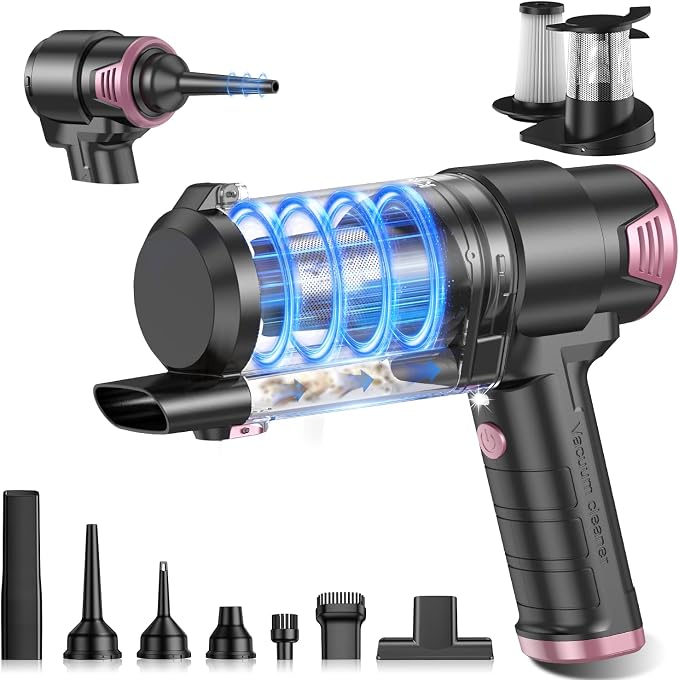 Handheld Car Vacuum Cleaner, 16000PA Air Duster & Vacuum Cleaner, 120W High Power Hand Held Vacuum Cordless, Portable Vacuum Rechargeable with Multi-Nozzles & LED Light for Car, Home, Pet, Office