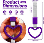 2 Pcs Heart Shaped Car Handle Strap – JD M Drift Charm Rear Bumper Warning Ring Decor for Car Interior Exterior, Subway Bus Handle Accessory, Cute Heart Car Decor Gift for Drivers (Purple-Silver)