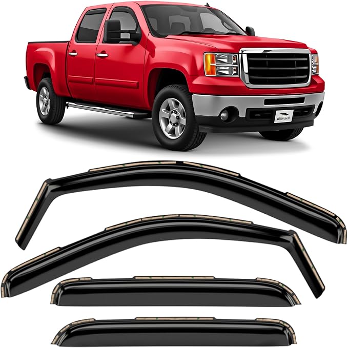 Voron Glass in-Channel Extra Durable Rain Guards for Trucks GMC Sierra 2500HD/3500HD 2007-2014 Crew Cab, Window Deflectors, Vent Window Visors, 4 Pieces - 200834