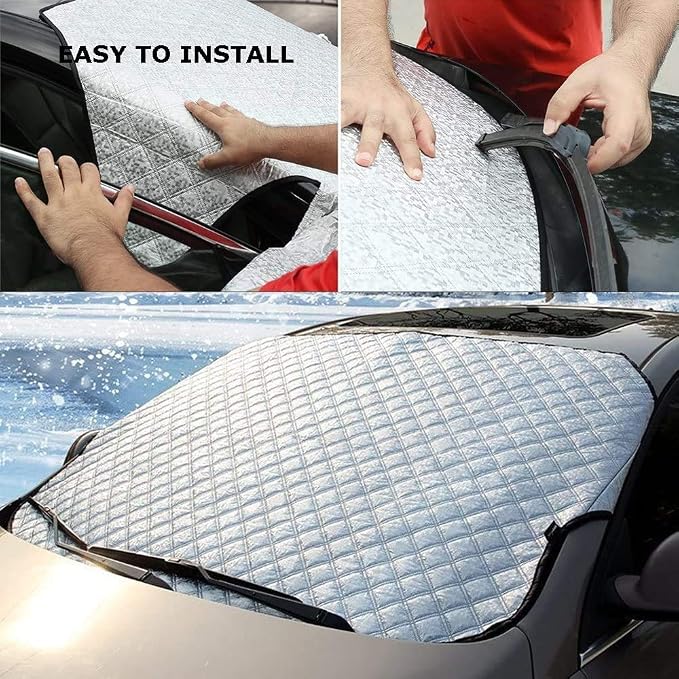 Car Windshield Cover, Heavy Duty Thick Protective Windscreen Cover - Snow Ice Frost Sun UV Dust Water Resistent - Pefect Fit for Cars SUVs All Years Summer/Winter
