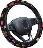 Neon Space Cat Adventure Steering Wheel Cover, Non-Slip Polyester Wheel Grip, Universal 15 Inch Car Accessory