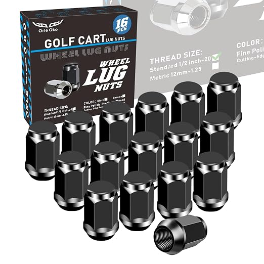 Golf Cart Wheel Lug Nuts for EZGO & Club Car, 1/2-20 Size,16 PCS Black Wheel Lug Nuts Suitable for Club Car & EZGO Golf Cart OEM# 1701160, 14723-G1, 1010984, 1701160