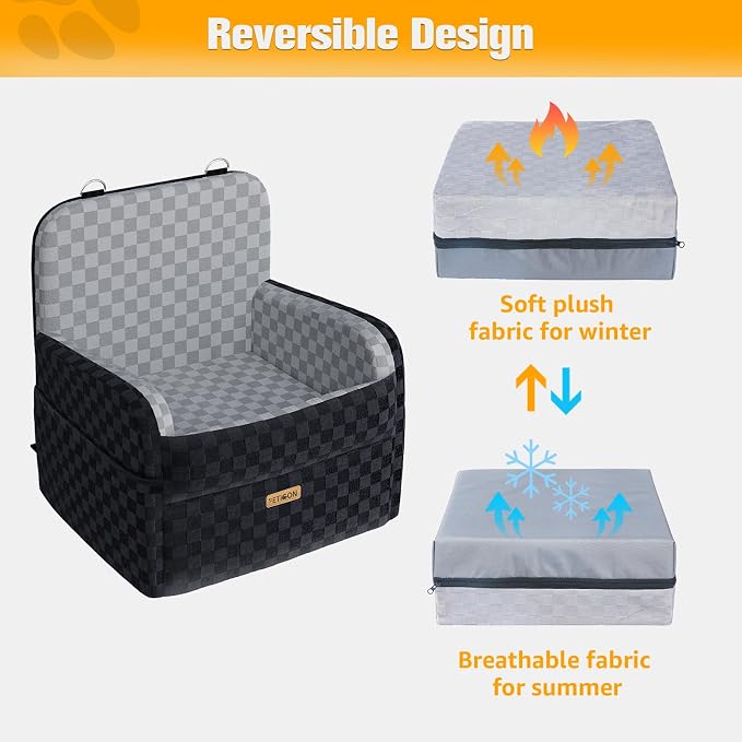 Waterproof Dog Car Seat for Small Medium Dogs, 5in Memory Foam Pet Booster Seat for Dogs up to 35 lbs with Pockets, Detachable Washable Pet Carseat with Y-Shape Safety Belt (Gray, Medium)