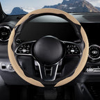 Car Steering Wheel Cover Leather Snap On 3Pcs Set Non-Slip Protector Wrap Steering Wheel Accessories 14.5-15 inch Universal Beige