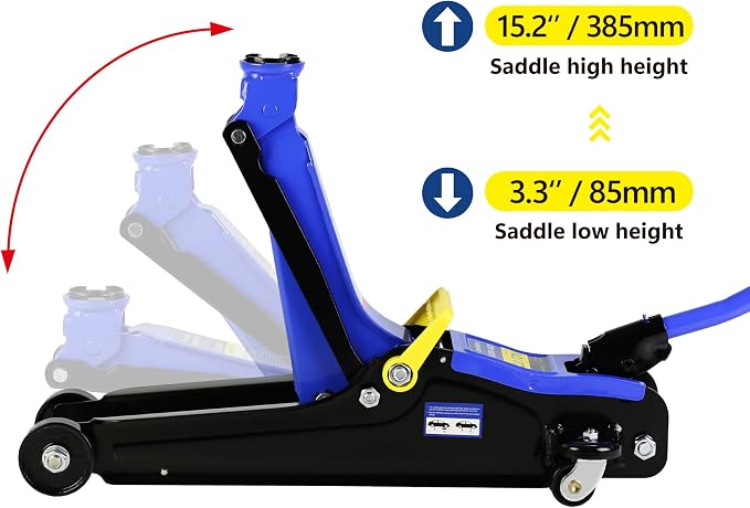 4 Piece Car Truck Floor Jack Service with Jack Stands Tire Repair Kit for Garages, Automotive,Repair Shops and DIY, Portable, 2 Ton 4,000 lbs, Lifting Range 3.3" - 15.2", Heavy Duty Steel, Blue