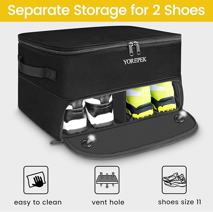 2 Layer Golf Trunk Organizer, Golf Gifts for Men with Separate Ventilated Compartment for 2 Pair Shoes, Waterproof Car Trunk Locker for Balls, Tees, Clothes, Gloves, Gifts for Golfers