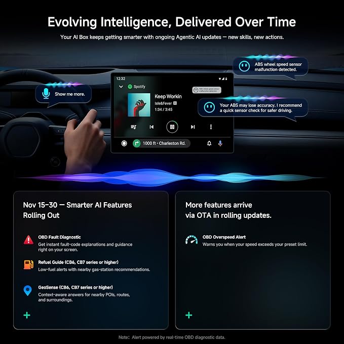 AD5 AI Box Wireless CarPlay Adapter & Android Auto, 2025 Upgrade Ai Box CarPlay Compatible with YouTube, AI DriveChat, Dual Wi-Fi, Dual BT, for OEM Wired CarPlay/Android Auto