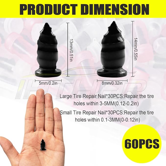 61 PCS Tire Plugs Screw Type, Reliable Screw in Tire Repair Plugs with a Screwdriver, Quick Tool Tire Plugs, Screw Tire Plug Kit, Tire patch kit for cars, motorcycles, trucks, tractors, and bicycles