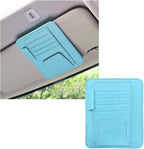 Small Leather Car Sun Visor Organizer, Multifunctional Auto Visor Document Holder with Sunglasses Clip, Universal Car Interior Organizer for Drving License, Card, Pen (Blue)
