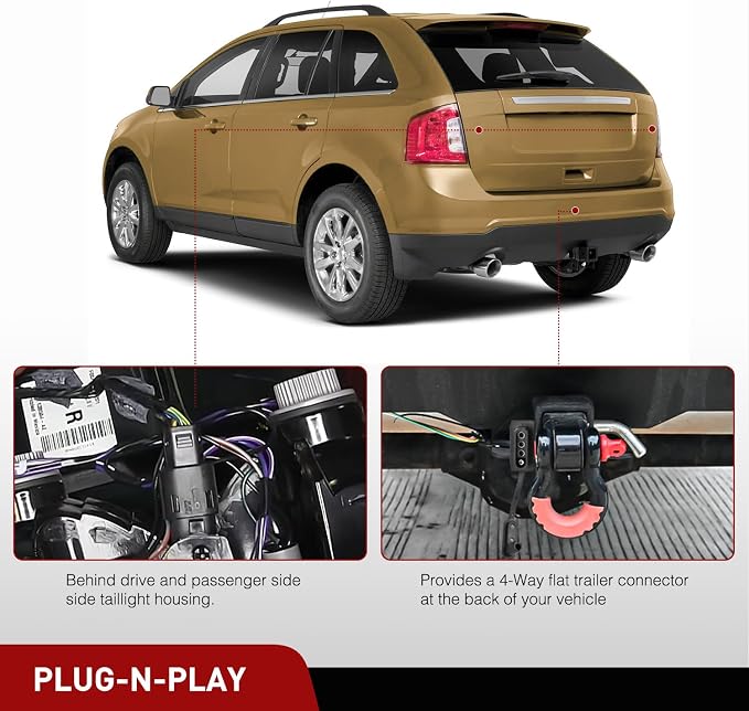 4 Pin Trailer Wiring Harness Kit 56120 Vehicle Connect Plug OEM Compatible Custom for 2011 2012 2013 2014 Ford Edge Limited SE SEL Sport Simple Fit Tow Hitch Accessories