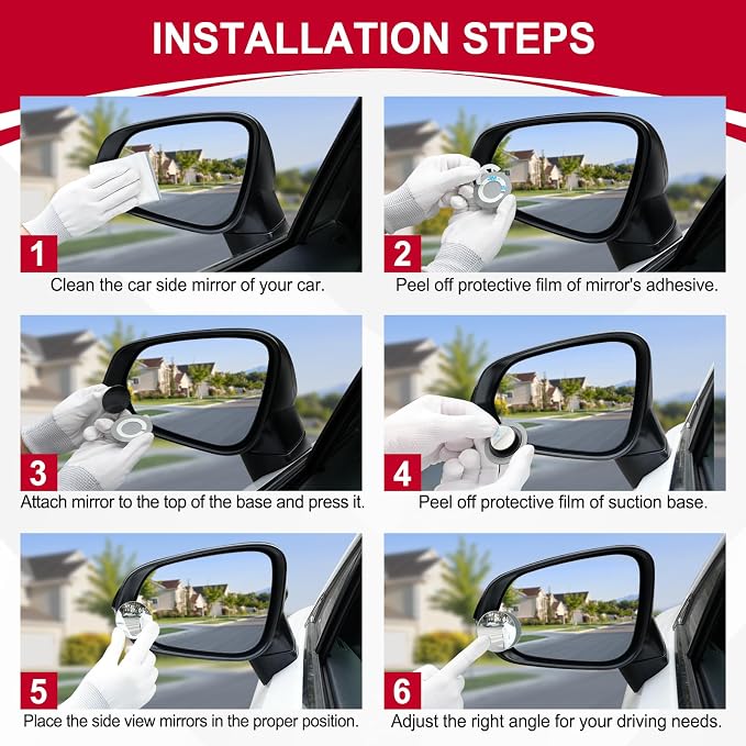 Blind Spot Mirror, 2" Round HD Glass Frameless Convex Rear View Mirrors Exterior Accessories with Wide Angle Adjustable Stick for Car SUV and Trucks, Pack of 4