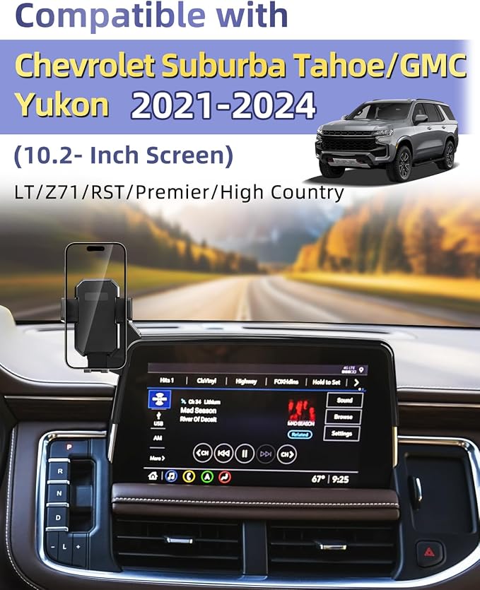 PZK Car Phone Mount for 2021 2022 2023 2024 Chevy Tahoe/Suburban/GMC Yukon | 10.2-inch Screen Auto Lock Car Phone Holder 360° Rotation LT/Z71/RST/High Country Accessories Hands-Free Not Affect Vent