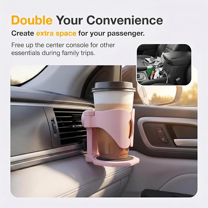 Car Cup Holder, Stable Cup Holder Expander for Car Air Vents, Car Ashtray Holder, Suitable for Sedans SUVs Trucks with Horizontal Blade Vents (Pink)