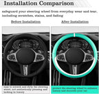 Car Leather Steering Wheel Cover - Panapi Material, Universal 14.5-15 Inch Leather Anti-Slip Breathable Auto Steering Wheel Covers for Men Women (Nappa Leather - Blue & White)