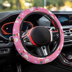 Steering Wheel Cover for Women Sweat Absorbing Non-Slip Protection | Santa Claus Pink Print, Universal Fit Most Car Sedans SUVs, Comfort Grip Breathable Steering Wheel Protector