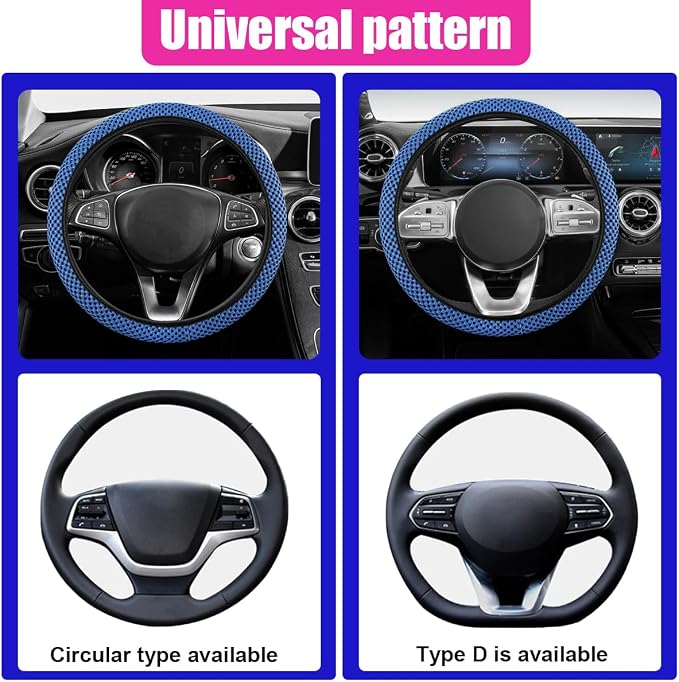 Elastic Stretch Steering Wheel Cover, Anti-Slip, 15inch, Blue | Microfiber Odorless Breathable Ice Silk Car Steering Wheel Protector, Easy Carry, Warm in Winter & Cool in Summer