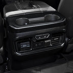 ABS Carbon Fiber Rear ArmrestBox Cup Holder Trim Cover Accessories for 2019-2025 Chevy Silverado | for 2019-2021 GMC Sierra 1500 2500 3500 HD Decal
