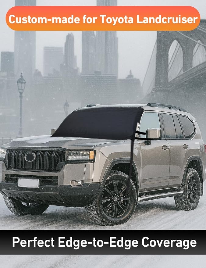 Car Snow Cover Compatible for Toyota Landcruiser | Windshield Cover for Ice and Snow with S-Hook Straps | Heavy-Duty 600D Oxford Winter Car Cover, Waterproof & Anti-Slip