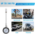 Tire Pressure Gauge 160PSI Heavy Duty Stainless Steel Dual Head Air Pressure Chucks ANSI B40.1 Certified Large 2" Dial Wheel Checker for Truck Semi Truck ATV Motorhome Cars & RV Accessories