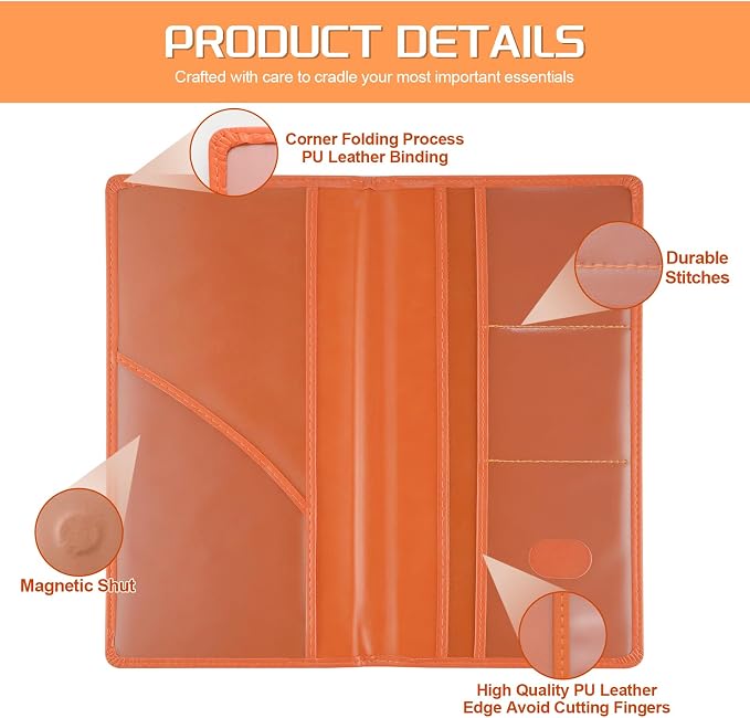 2Pack Car Registration and Insurance Holder,Car Document Holder for Cards License with Magnetic Shut,Vehicle Glove Box Car Organizer for Documents, Cards, License(Orange)