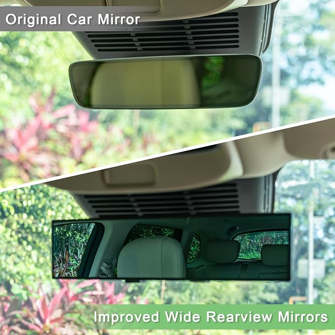 Car Rear View Mirrors，Universal 11.81'' Anti-glare Panoramic Rear Mirror | Cars Accessory, Convex Interior Mirror Reduces Blind Spot, for Cars,SUVs,Trucks, Various Kinds Vehicles