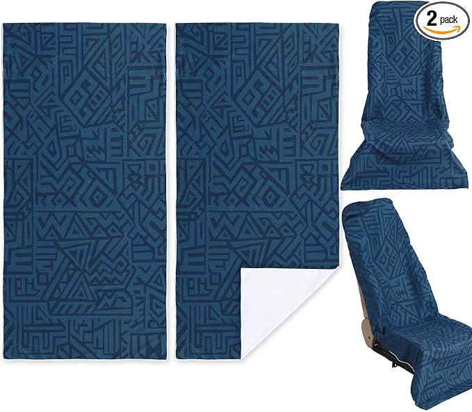 2 Pack Car Seat Towel Covers Athletic Running Towel Performance Microfiber Post Workout Sweat Washable Cover Non Slip for Seat Outdoor Sport (Blue Aztec)