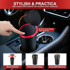 Car Trash Can with Lid, Leakproof Mini Garbage Bin for Car Cup Holder, Small Trash Can for Vehicle, Home & Office - Includes 30 Bags, Easy Clean (Black-Red)