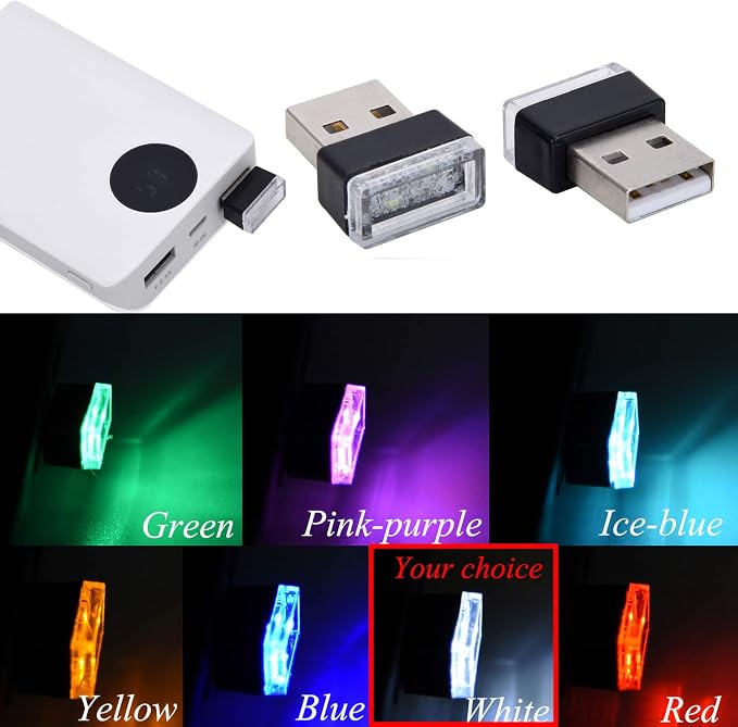 4Pcs White USB Car Interior Atmosphere Lamps, Universal Mini Led USB Lights for Car Decoration, Lighting