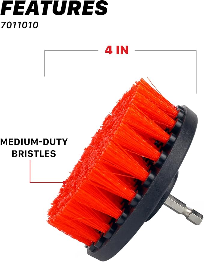 4” Universal M8 Medium-Duty Drill Brush – Upholstery & Carpet Scrubber Attachment for Car Detailing, Fabric, Seats, Floor Mats & Home Cleaning – Removes Stains, Grime, Spots & Buildup