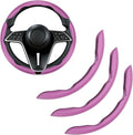 3Pcs Carbon Fiber Steering Wheel Cover Universal Fit 99% Cars | Non-slip soft grip, easy to wipe clean, quick to install, perfect for daily commutes and road trips, Pink