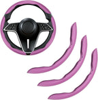 3Pcs Carbon Fiber Steering Wheel Cover Universal Fit 99% Cars | Non-slip soft grip, easy to wipe clean, quick to install, perfect for daily commutes and road trips, Pink