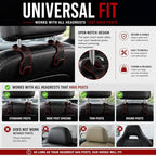 Car Headrest Hooks 4-Pack, Leather Wrapped Seat Hangers with Red Stitching | Metal Core, Holds Purses and Groceries, Universal Fit, Scratch Resistant, Space Saving, Heavy Duty