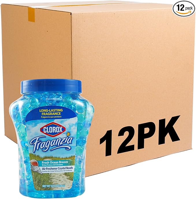 Fraganzia Crystal Beads Air Freshener, Long Lasting Room Deodorizer and Odor Eliminator Gel Beads to Freshen Home, Car, or Office, Fresh Ocean Breeze Scent, 12 Fl Oz - 12 Pack