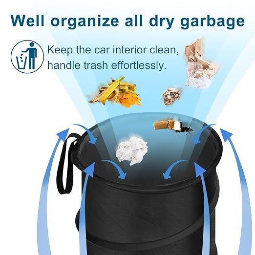 Car Trash Can, 2 Packs 2.6 Gallons Collapsible Car Garbage Can | Pop-Up Trash Can for Car Front Back Seat, Portable Car Trash Bag Hanging for Vehicle SUV Rv Truck Accessories Interior, Black