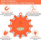 USB Rechargeable LED Road Flares Emergency Lights with Magnetic Base, 9 Strobe Options Roadside Emergency Warning Car Safety Beacon Flashing Disc Flare Kit for Vehicles & Boat (Orange Lights, 4 Pack)