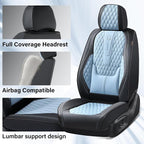 Coverado Car Seat Covers Front, Nappa Leather Seat Covers for Cars, Waterproof Seat Covers with Lumbar Support, Automotive Seat Covers Universal Fit for Most Cars SUV Trucks (Front, Black-Blue)