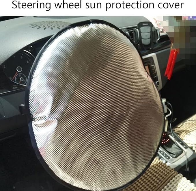 Steering Wheel Sun Shade Cover,Aluminum Foil Steering Wheel Sun Shade Block Anti-Heat Steering Wheel Sun Visor for 17.32" Car Steering Wheel