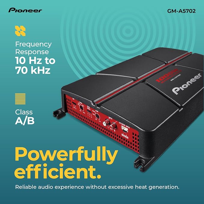 GM-A5702 2-Channel Car Amplifier – 1000W Max, Class AB, Bridgeable Design, Bridgeable, Variable Filters, High Power