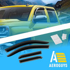 Extra Durable Window Deflectors Tape-On Window Visors Rain Guards Fit for Chevrolet (Chevy) Silverado 1500 2014-2018 Double Cab, Sun Visors, Wind Vent for Shades, Exterior Car Accessories- 4pcs.AG0019