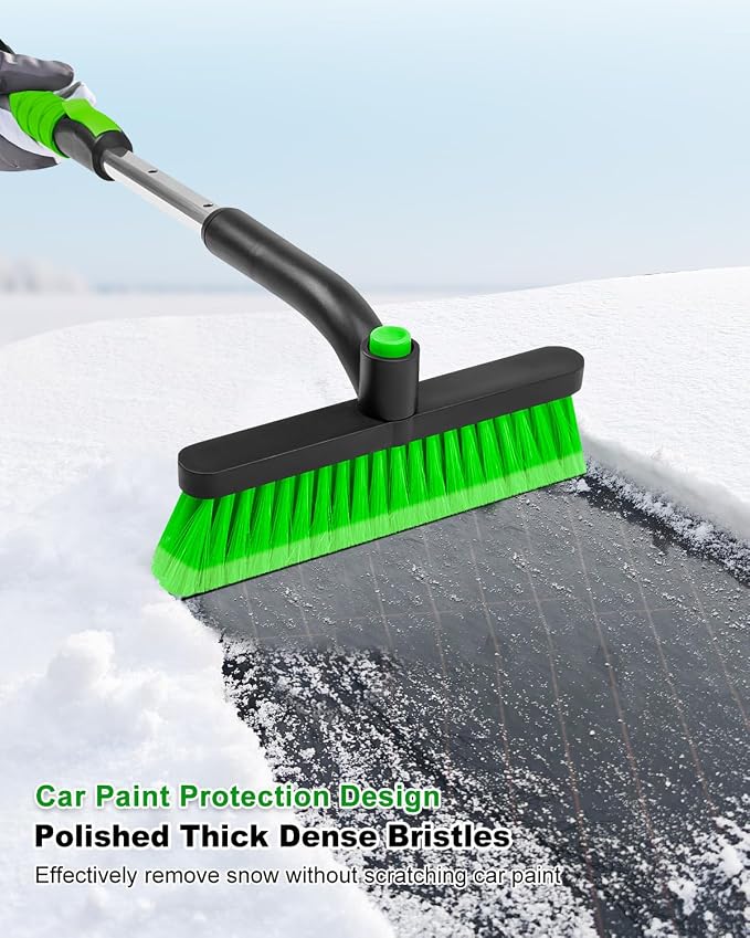 33 Inch Ice Scraper with Snow Brush for Car Windshield, Extendable Snow Scraper and Brush with Foam Grip for Truck SUV Vehicle Window - Green
