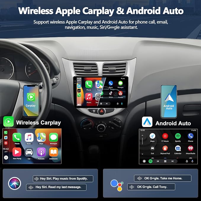 4G+128G Car Stereo for 2012 2013 2014 2015 2016 2017 Hyundai Accent Radio Android 15 CarPlay Android Auto GPS Bluetooth 9 Inch in-Cell 1280 * 720 Touch Screen Head Unit with Backup Camera