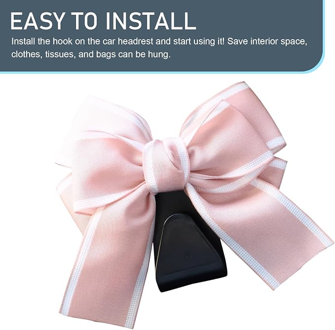 2PCS Car Seat Headrest Hooks, Car Purse Hook for Car, Car Hooks, Cute Bow Car Rear Seat Storage Hooks, Car Seat Storage Bag Hooks, Interior Decorating Accessories for Purses, Bags, Umbrellas (Pink)
