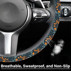 Orange Wildflowers Steering Wheel Cover, Cute Print Steering Wheel Cover Protector, Ultra Thin Breathable Non-Slip, Car Accessories for Women, for Steering Wheel with a Diameter of 14.5"-15"