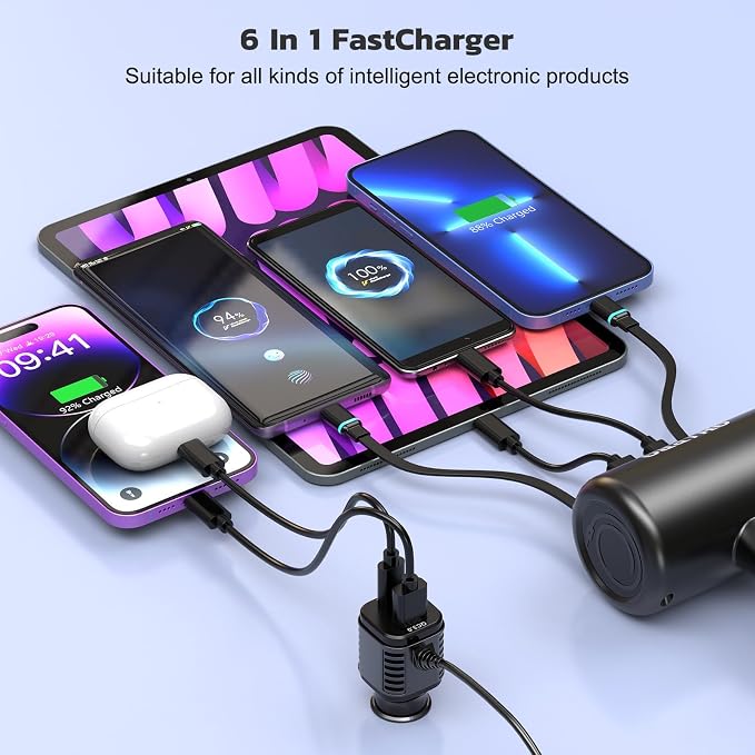 Multi Car Retractable Backseat 4 in 1 Car Charging Station Box Compatible with All Phones | iPhone | Samsung | Uber Taxi Lyft Turo Ride Share Customer Charging Dock Attach to Headrest