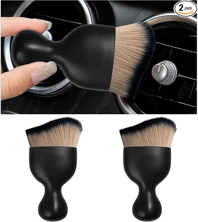 2PCS Car Interior Dust Brush, Soft Scratch Free Auto Detailing Brushes, Universal Vehicle Interior Cleaning Tool for Automotive Dashboard, Air Vents, Leather (Brown & Black)