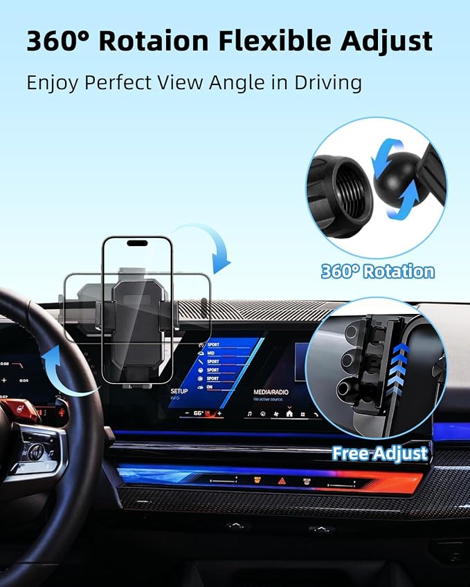 PZK Car Phone Mount for BMW X5 2024-2026 X6/ BMW X7 2023-2026 Accessories | Auto Lock Car Phone Holder Custom 14.9-inch Screen with Storage Box Hands-Free 360° Rotation Cradles Not Affect Air Vent