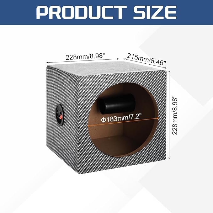 8 Inch Ported Wooden Speaker Enclosure, Black White Single Vented Subwoofer Box Car Audio Truck Speaker Box for DIY Home Vehicle Audio Custom Sound Supplies